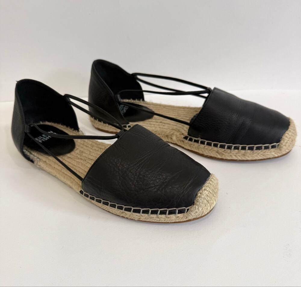 Eileen Fisher Black Leather Espadrille Flats Strappy D’Orsay Minimalist Size 8.5